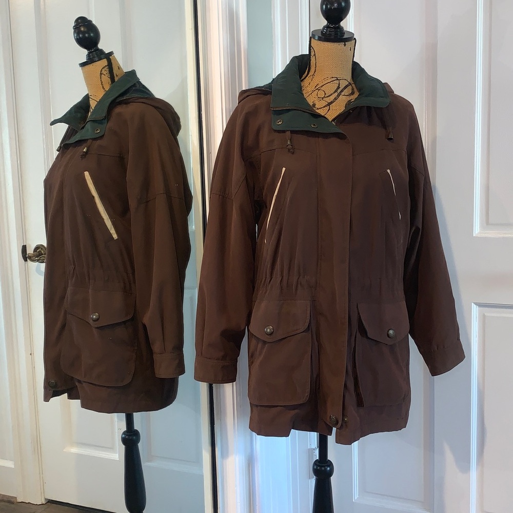 Brown Imitation Leather Outerwear Hooded Jacket Removeable Lining Wind Winter S